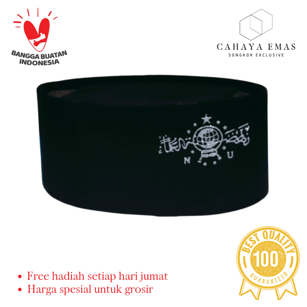 Peci Kopiah Songkok Lukis Logo NU Perak Bludru Hitam Premium Tinggi 14 15 Dewasa COD