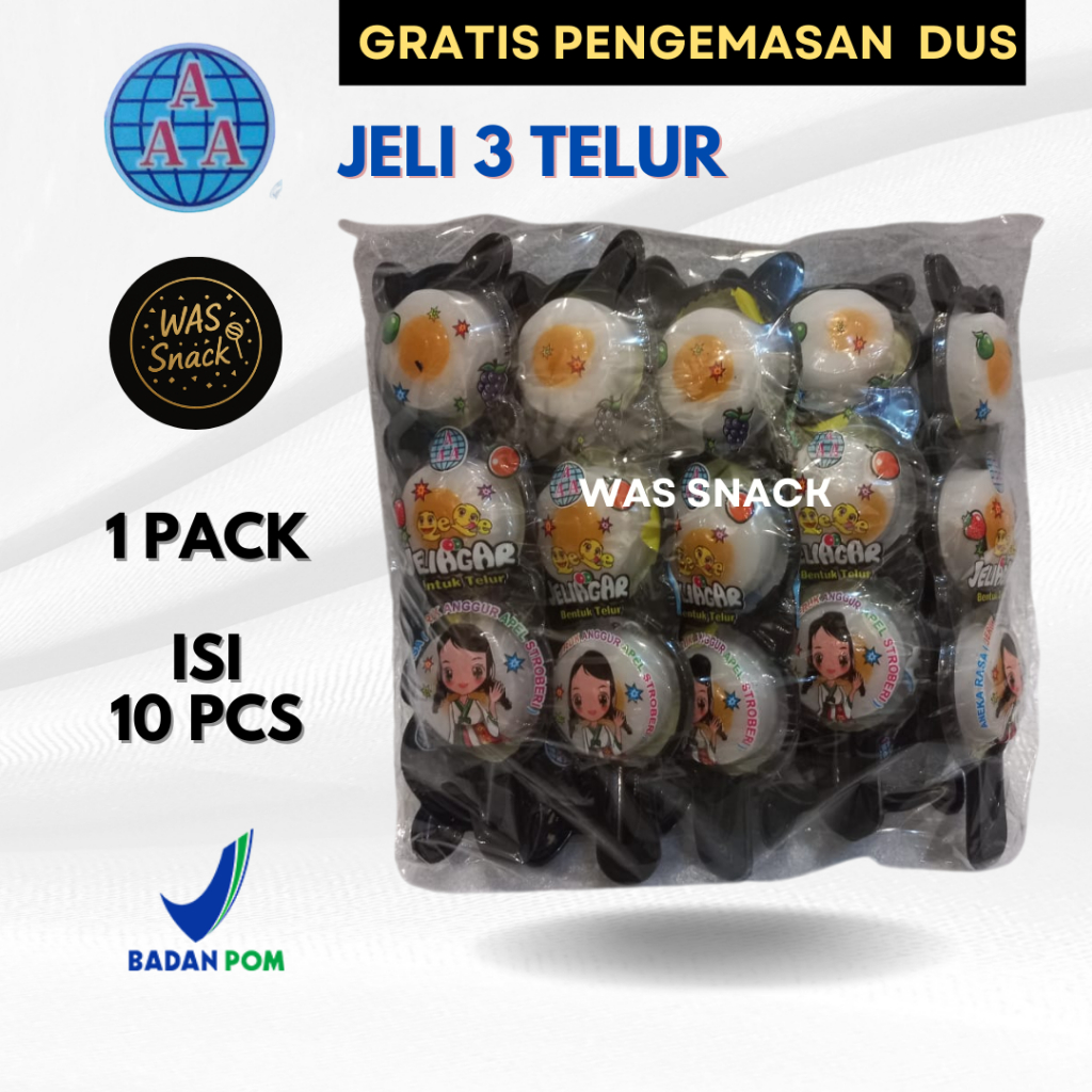 

AAA Jeli 3 Telur (1 PACK ISI 10 PCS) - Jeli Agar Bentuk Telur