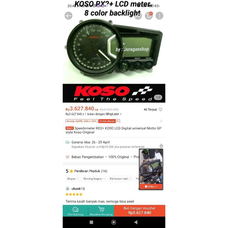 SPEDO KOSO RX2GP+ ORIGINAL