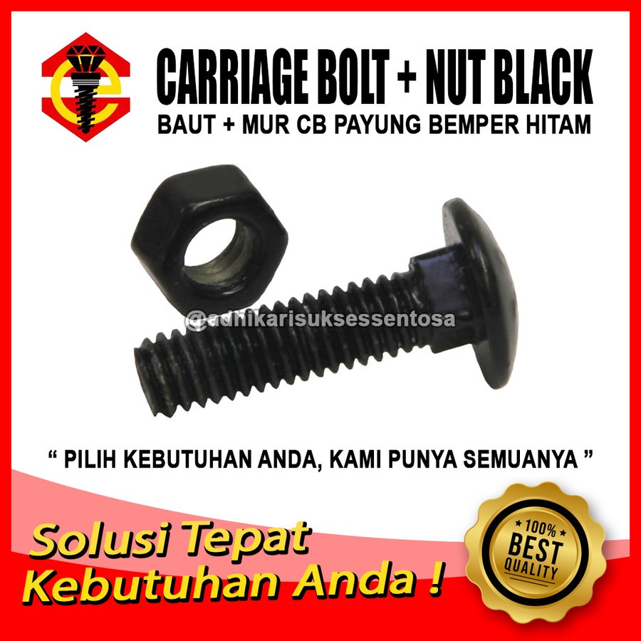 Mur Baut CB M16 / Carriage Bolt 5/16x2 1/2" / Baut Payung Hitam 6 CM