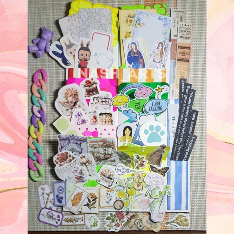 

sale! promo! FREE BONUS! Scrapbook Sticker art paper art board. ATK Paket Bujo / bullet journal. pocket kertas warna. gambar vintage floral hiasan buku binder. hadiah kado anak. murah