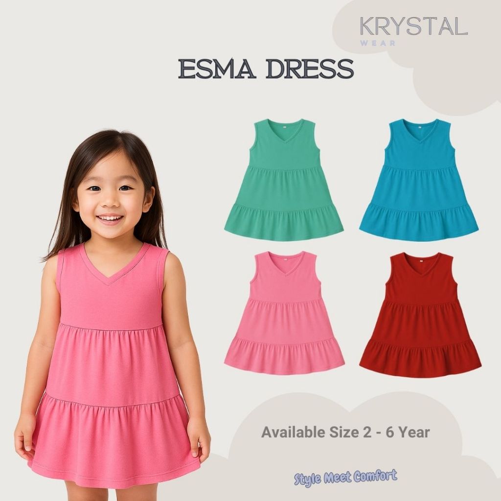 Krystal - Esma Dress Anak Perempuan - Baju Anak - Katun - 2-6 Tahun