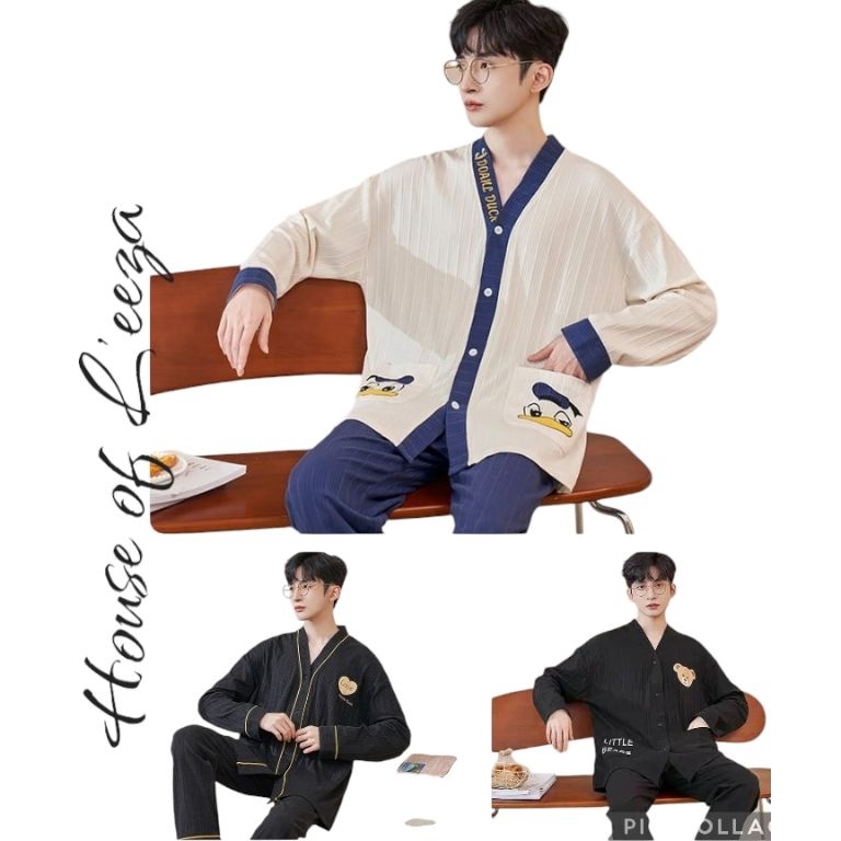 55BOOMING Baju Tidur Pria PP V Neck  Piyama import