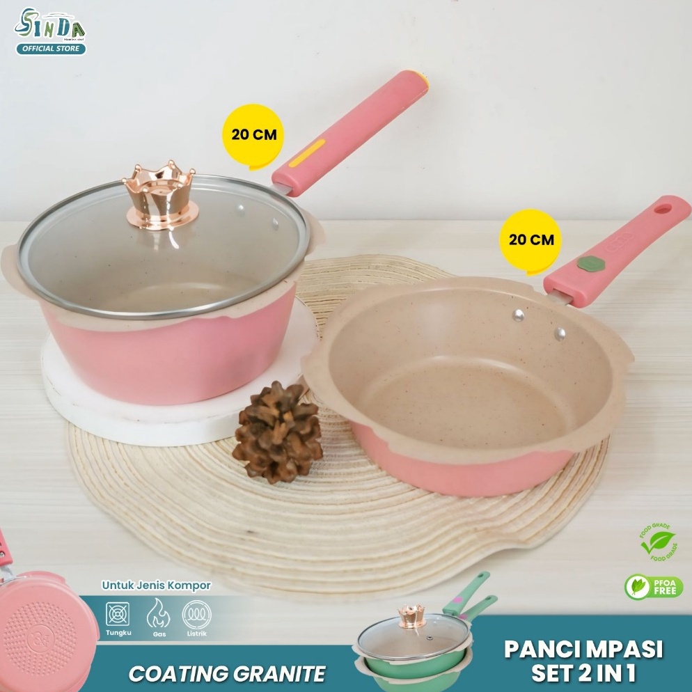 55PALING DICARI Sinda Panci Mpasi Cookware Full Set  Peralatan Panci Bayi Warna PinkBlue Granite Die