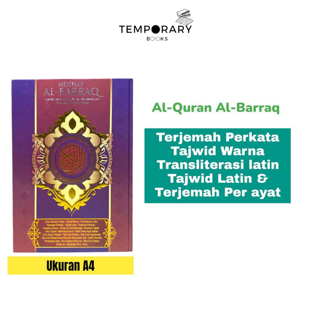 Al Qur'an Al Barraq Ukuran Besar A4 Al Quran Terjemah Perkata Tajwid Latin & Warna Transliterasi Lat