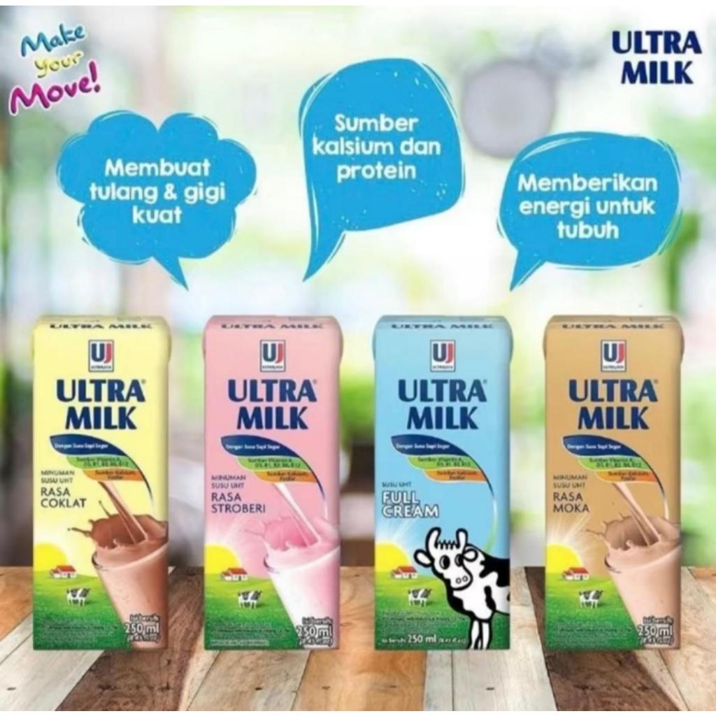 

Ultra Milk Susu UHT 250ML (isi 24 pcs) Full Cream/Cokelat/Strawberry/MIX 2 RASA