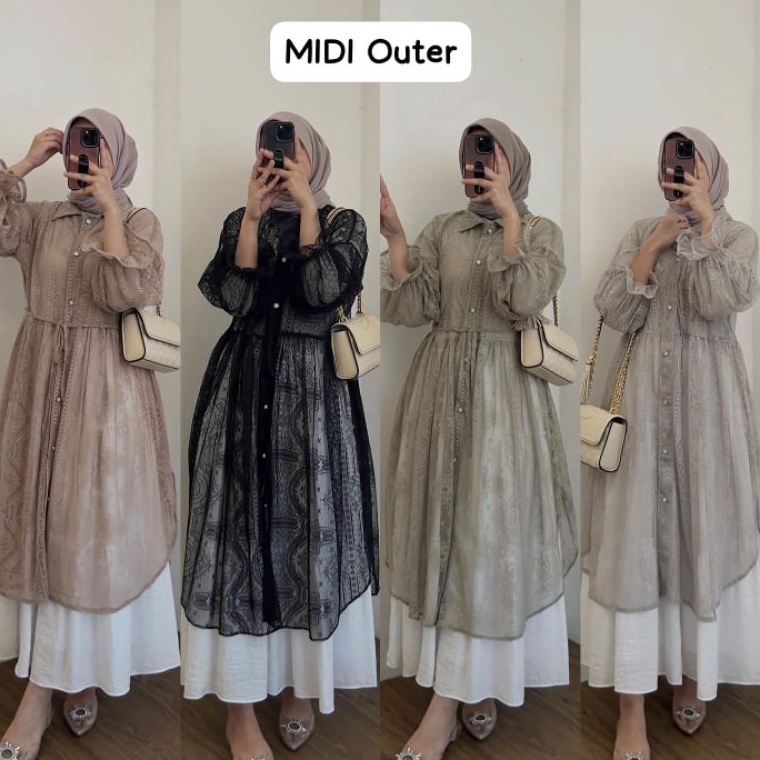 55STOK TERBATAS Outer Long Outer Cardigan Brukat Renda Lace Malika Import Premium Murah