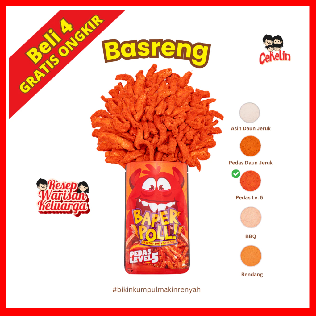 

CEKELIN Cemilan Basreng Pedas Level 5 - Isi 50gr Beli 4 Gratis Ongkir