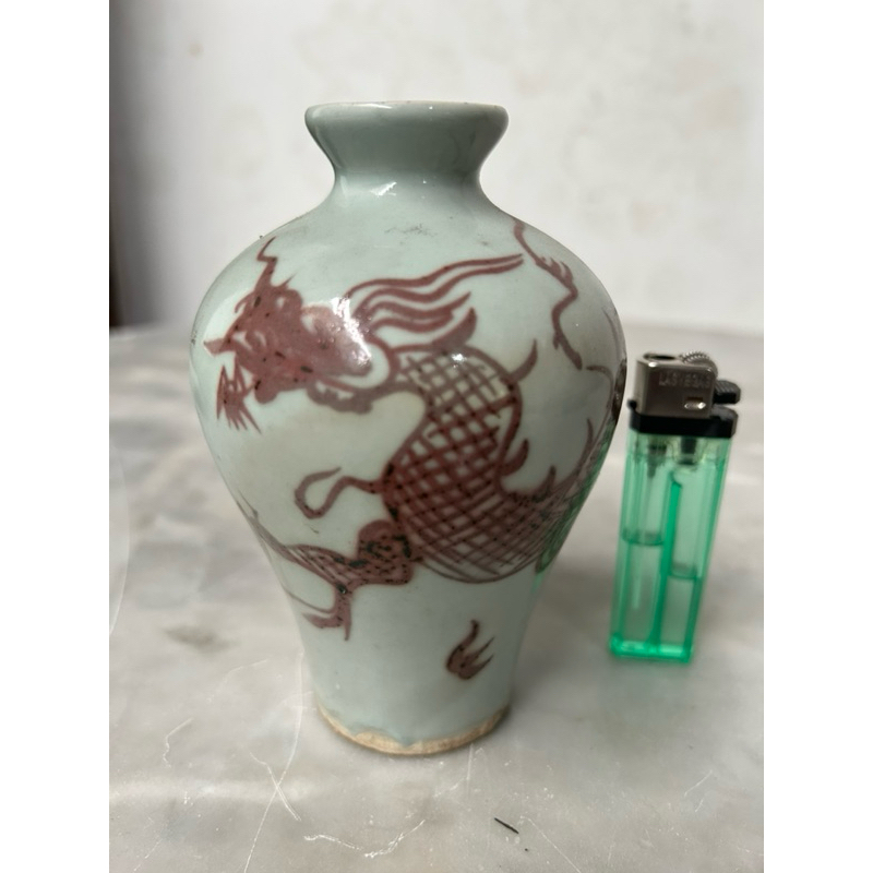 Keramik China Kuno Dinasty Vas Red Under Glaze Antik Naga