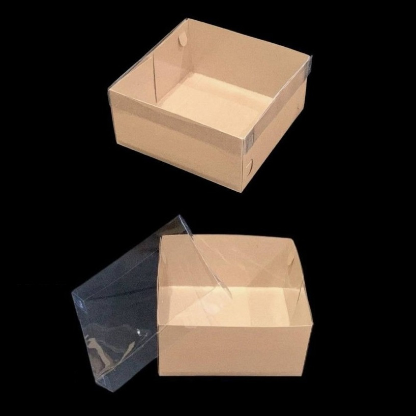 

10 Pcs Kotak Kraft Tutup Mika Ukuran 20x20x7cm Box Packaging Pudding Polos