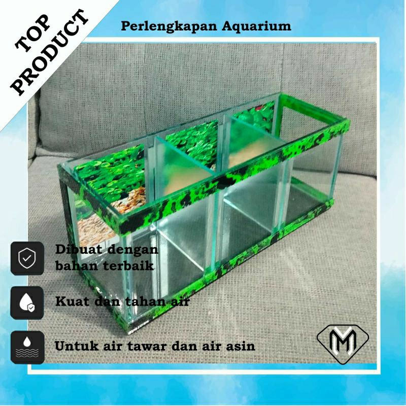TANGKI IKAN MINI DENGAN BAHAN KACA SUPER / AKUARIUM IKAN TEBAL MOTIF / AKUARIUM IKAN CUPANG 3 KAMAR