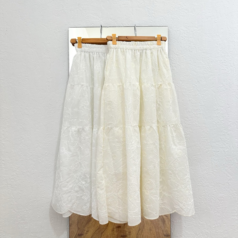 LUBNA SKIRT-ROK KATBOL PANJANG-ROK BORDIR PUTIH