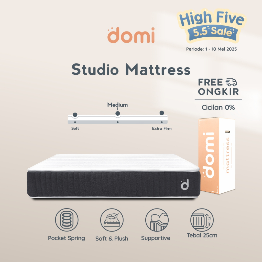 Domi Studio Mattress 25cm / Kasur Pocket Spring Bed / Motion Isolation / Mattress in a Box