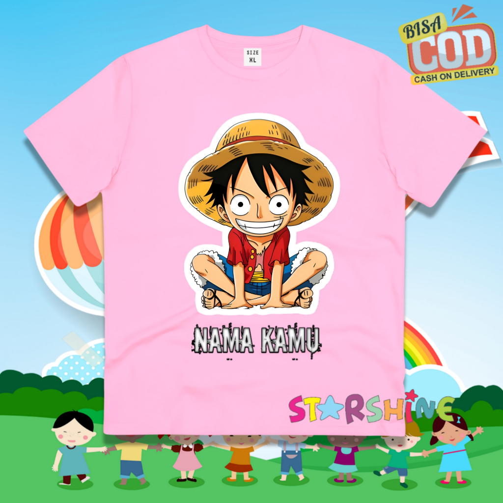 KAOS ANAK MUGIWARA LUFFY TOPI JERAMI GRATIS NAMA