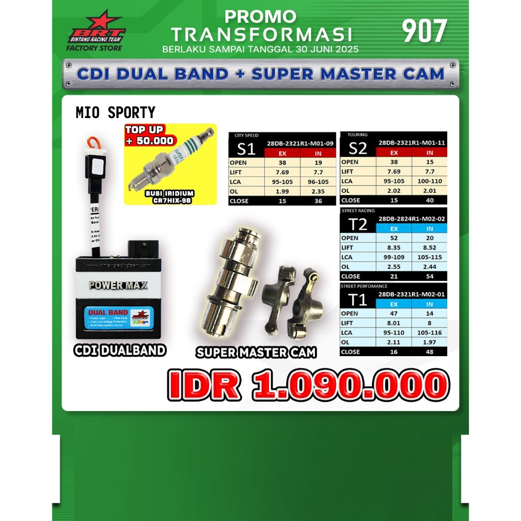 PAKET CDI POWERMAX + MASTERCAM ROCKER ARM MIO SPORTY BRT BINTANG RACING TEAM