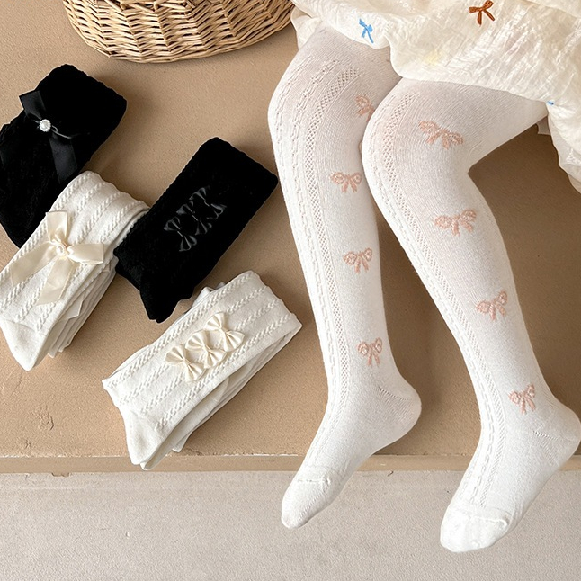 ByKiddos - Legging Stocking Anak-Anak Perempuan Rajut Tebal / Celana Dance Anak Perempuan Motif Pita