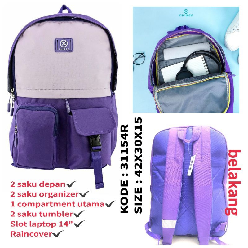 Tas Backpack Ransel Sekolah Perempuan Oxigen 31145R Ungu Ori Oxigen Keren Tas Oxigen Murah