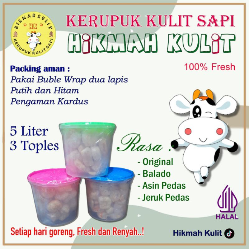 

HIKMAH - kerupuk kulit sapi original 5 liter 3 toples / snack cemilan gurih renyah