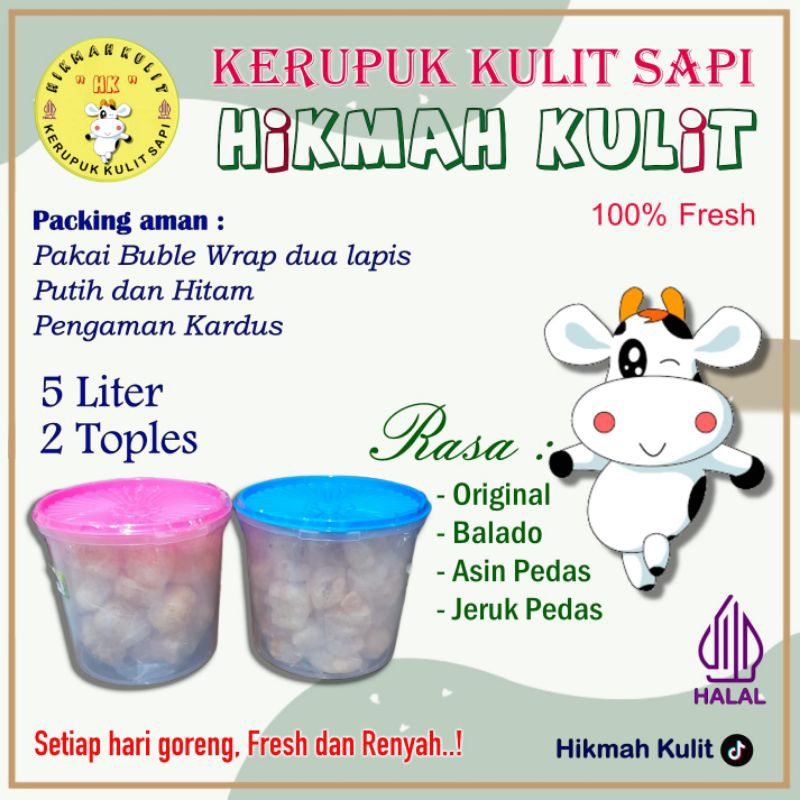 

HIKMAH - kerupuk kulit sapi original 5 liter 2 toples / snack cemilan gurih renyah