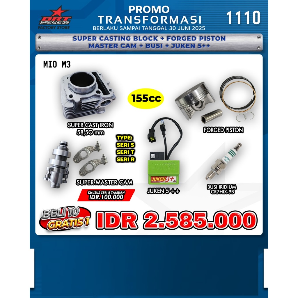 PAKET BLOK PISTON MASTERCAM ROCKER ARM JUKEN BUSI MIO M3/FINO 125/FAZZIO/FILANO BRT BINTANG RACING T