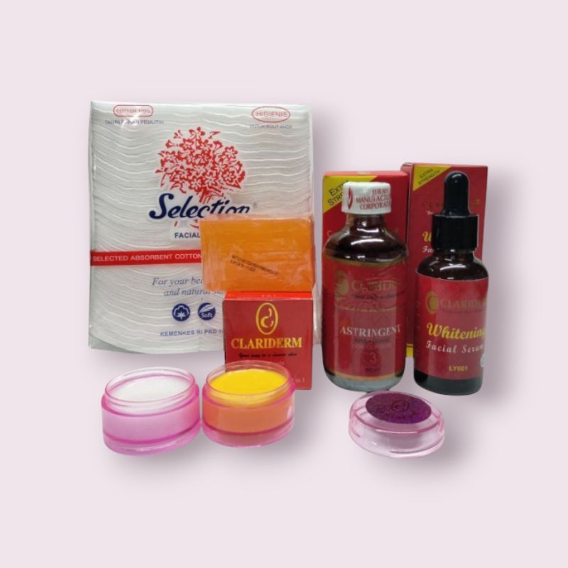 [paket Clariderm Original] Clariderm susun toner serum kapas sabun Oren original