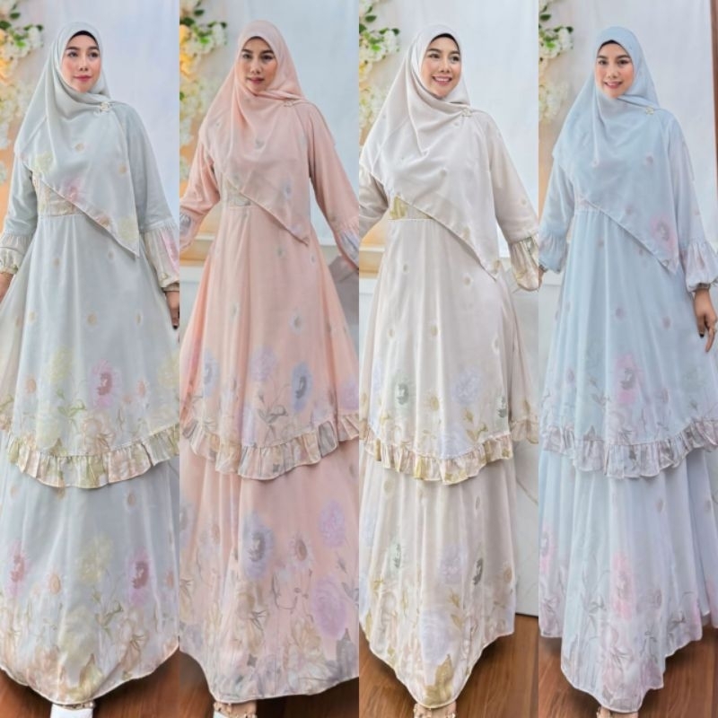 ELIANA SERIES BY HUMAIRA Syari Branded Ceruty Printing Set Scraft Ready RUMAH GAMIS SURABAYA