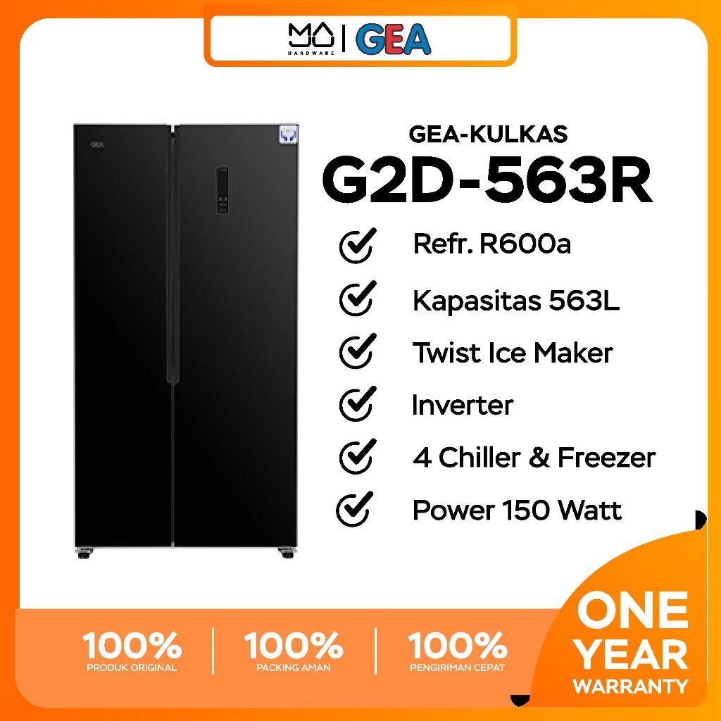 GEA Kulkas 2 Pintu Side by Side G2D-563.R Inverter - Garansi Resmi