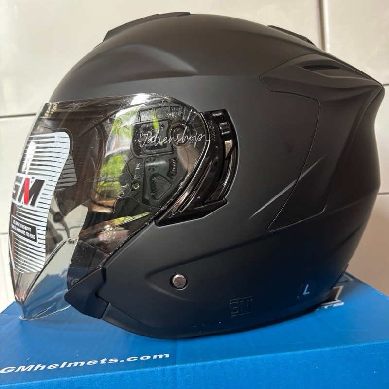 GM FURY SOLID BLACK DOFF ORIGINAL | HELM HALF FACE DOUBLE VISOR HITAM DOFF ORI