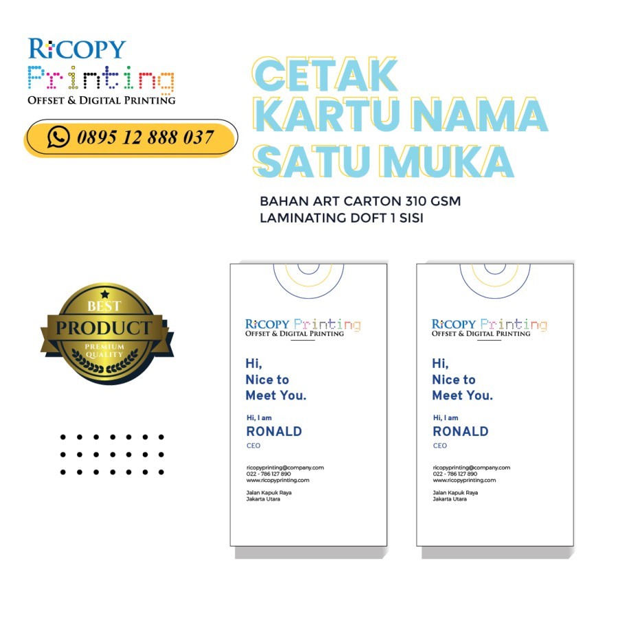 

Kartu Nama Laminating Doff/Glossy – 1 Sisi | Bahan AC 260–310gr
