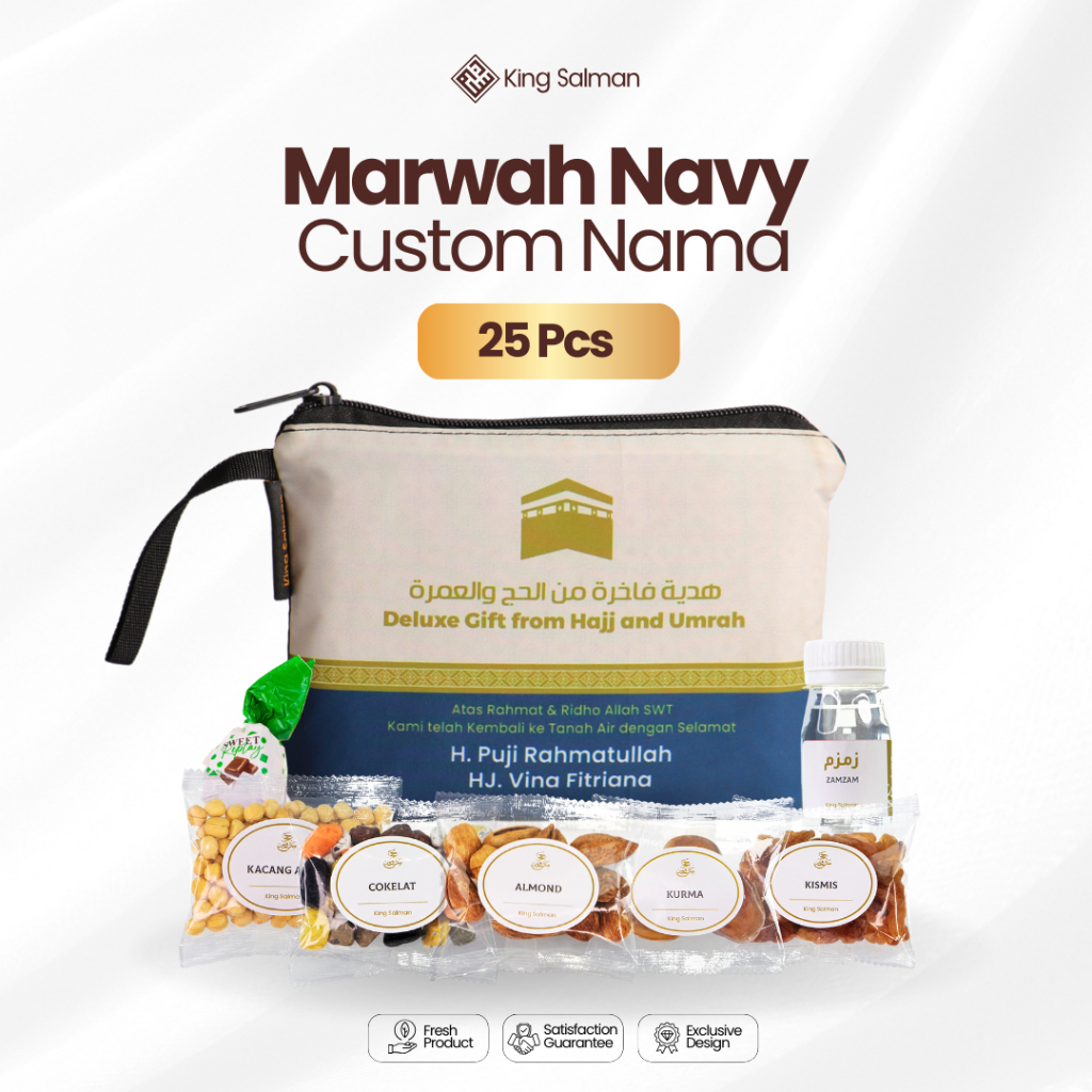 

Paket Oleh Oleh Haji dan Umroh Premium - King Salman Gift | MARWAH NAVY 25 PCS Custom Pouch