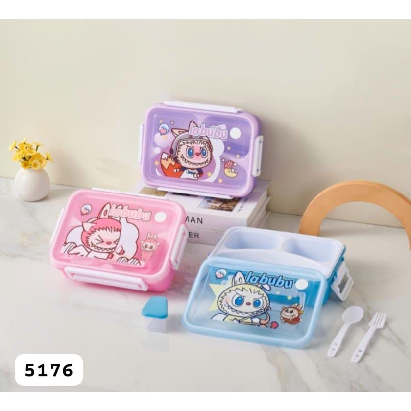 [DK] 5176 Lunchbox GRID Labubu Anti Tumpah Bocor / Kotak Makan Bekal Lunch Box Anak LABUBU | KOTAK M