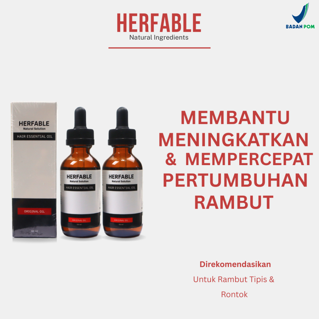 Herfable Exclusive 2 Pcs - Penumbuh Rambut Botak Alami | Minyak Rambut Rontok & Kebotakan BPOM