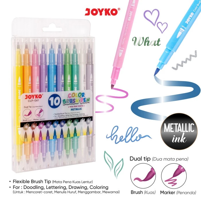 

Anekasalim - Color Brush Pen 10 warna Pena Kuas Warna Joyko CLP-061 Metallic Dual Tip
