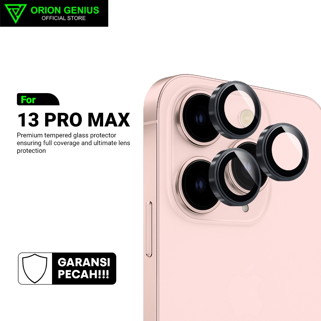 Orion Genius Tempered Glass Metal Ring Camera for iPhone 15 14 PLUS 13 12 11 PRO MAX Pelindung Kamer