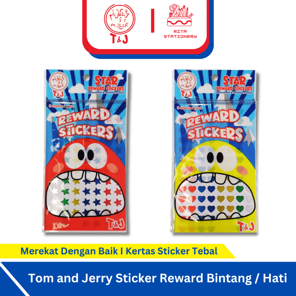 

T&J Sticker Reward / Tom and Jerry Sticker Penghargaaan anak sekolah SD TK Paud Bintang Stars / Heart Hati - Pack