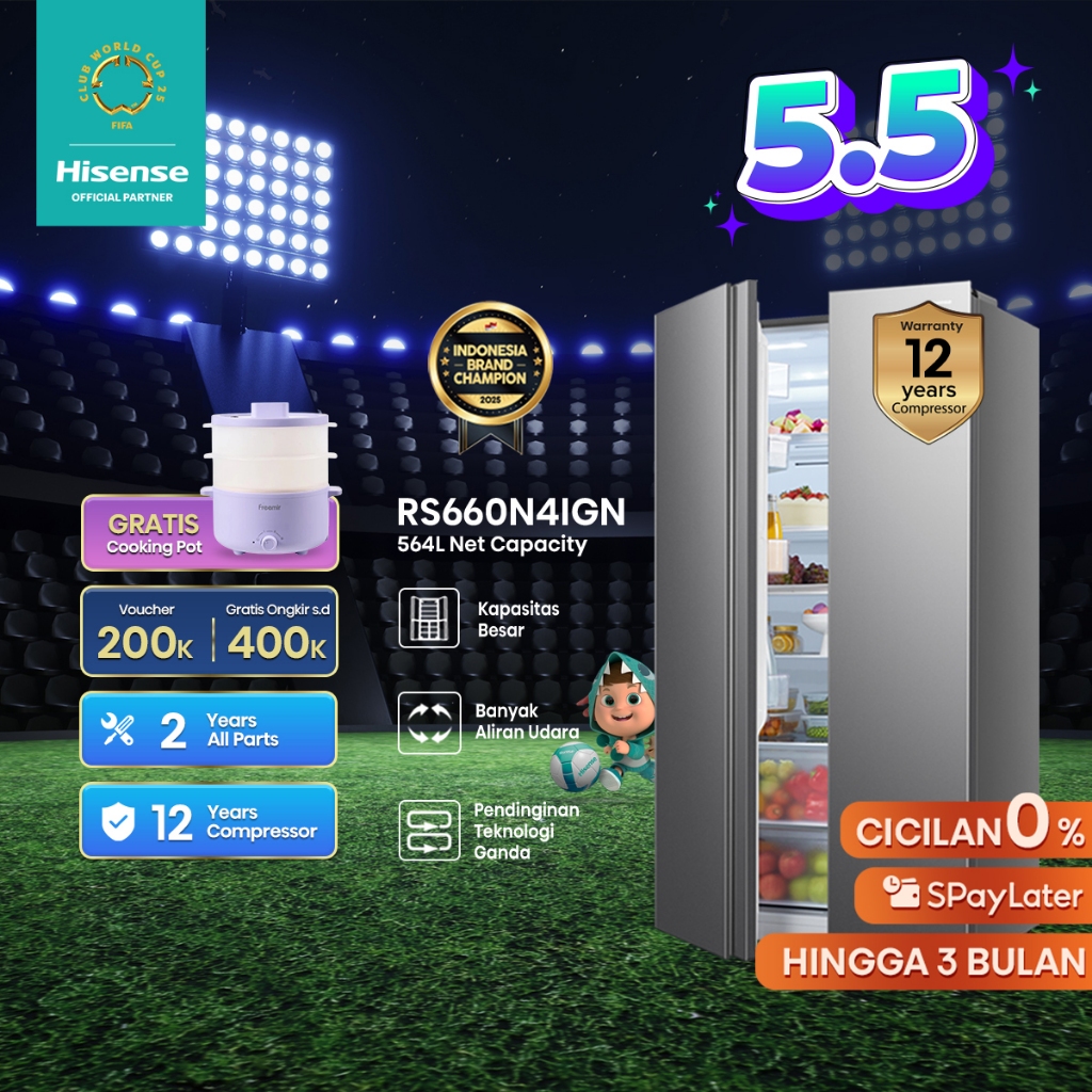 Hisense RS660N4IGN Kulkas Side by Side 564L Silver