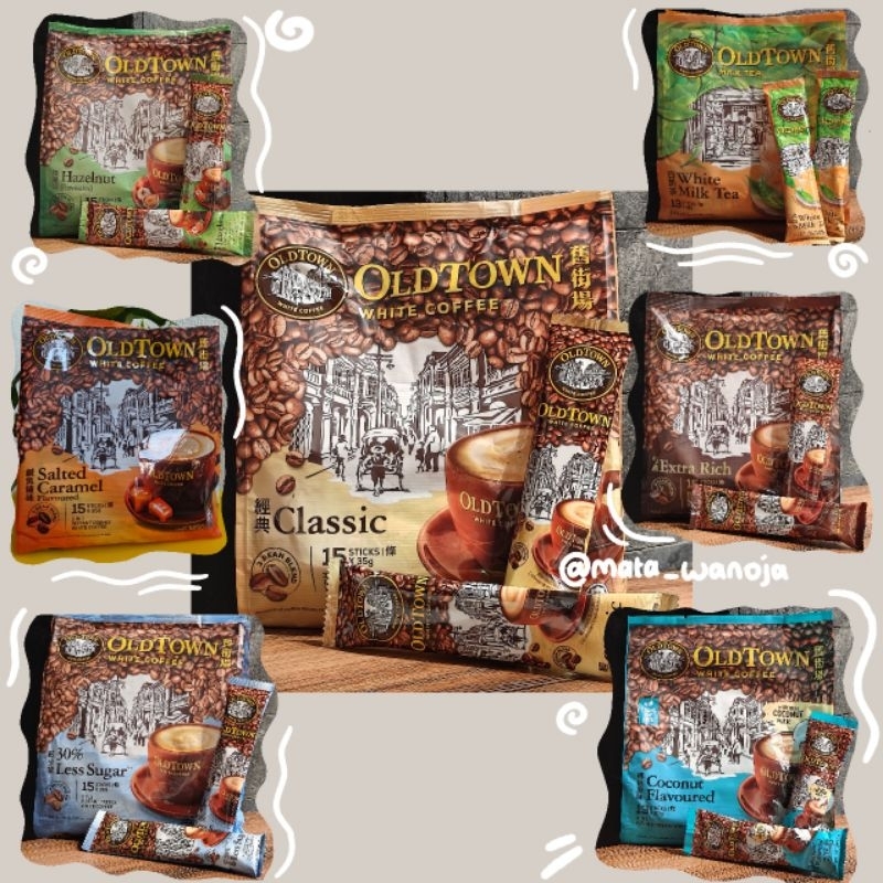 

Oldtown White Coffee Classic | Hazelnut | Less sugar | Salted Caramel | Extra rich | Coconut flavored | White milk tea ( HARGA SATU SACHET )