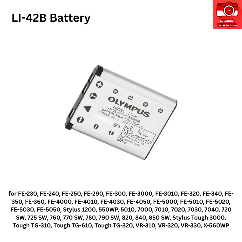 Baterai LI-42B Kamera Olympus FE-230, FE-240, FE-250, FE-290, FE-300, FE-3000, FE-3010, FE-320, FE-3