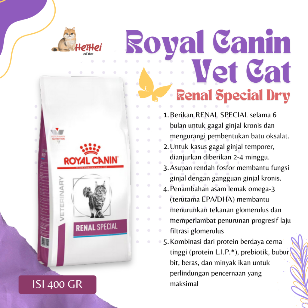 Royal Canin Vet Renal CAT Dry Freshpack 400GR - Makanan Kucing Sakit Ginjal - Mengobati Ginjal Kucin