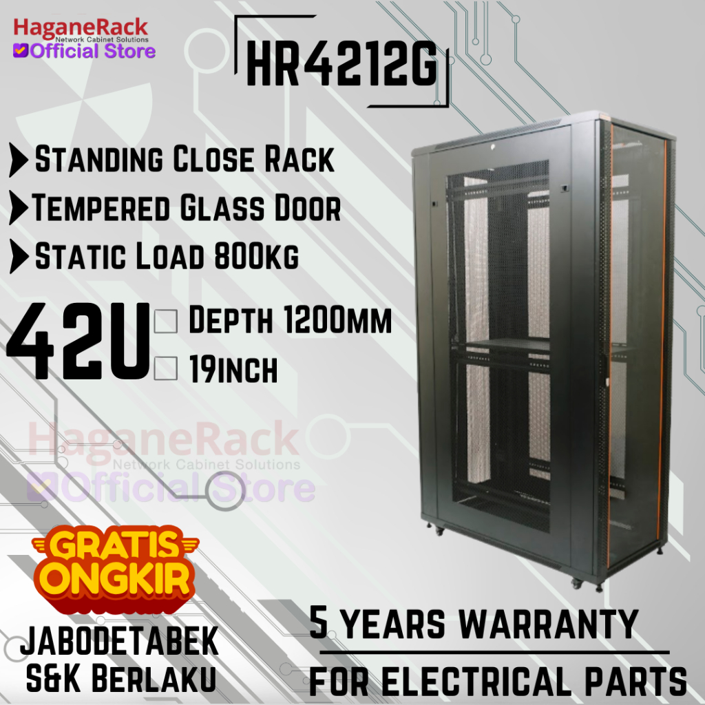 Haganerack Close Rack HR4212G - Rak Server 42U Depth 1200mm Glass Door Rak Data Center