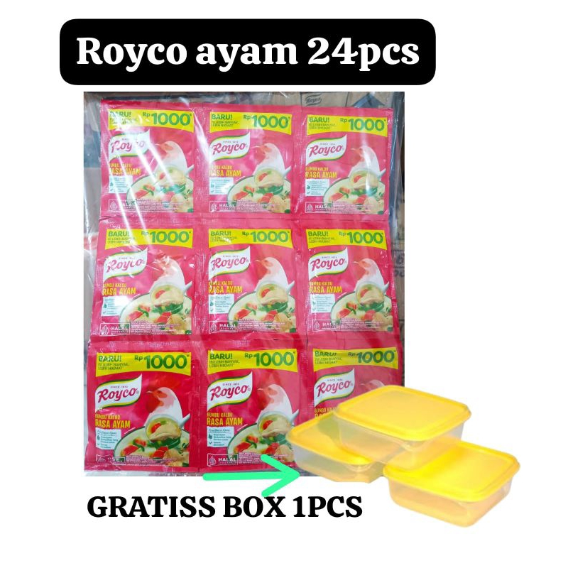 

Royco Penyedap Bumbu Kaldu Ayam 16gr × 24pcs free lunch box