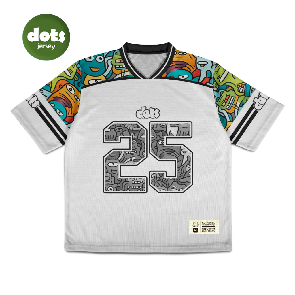 DOTS JERSEY WHITE DOODLE 25  // Jersey Oversize // Vintage // Streetwear