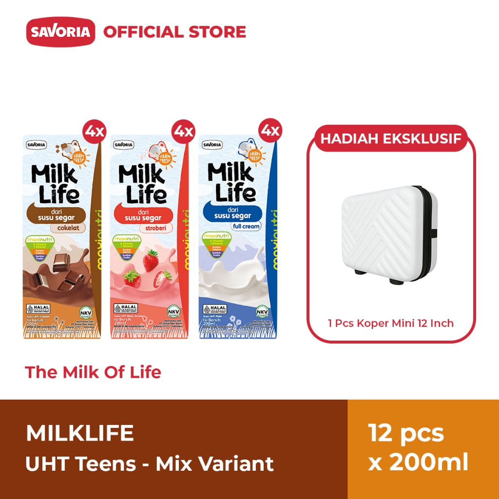 

MilkLife UHT Teens Mix Variants 12 Pcs x 200ml + Koper Mini 12 Inch