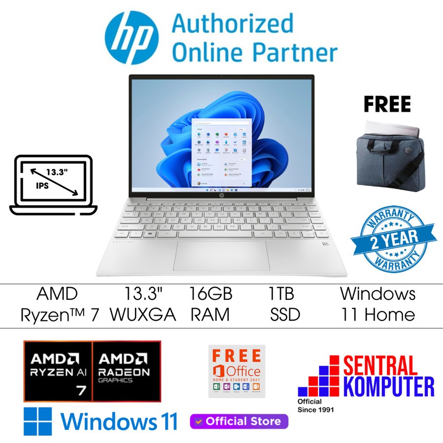 HP Pavilion Aero 13 Ryzen 7 8840U 1TB SSD 16GB WUXGA IPS Win11 OHS