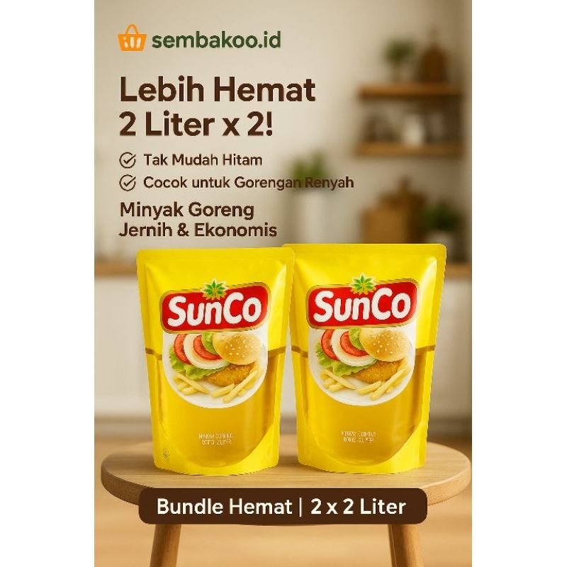 

SunCo Minyak Goreng Refill 2 Liter - Bundle 2 Pouch (Total 4 Liter) | Minyak Jernih, Tidak Lengket, Hemat untuk Keluarga