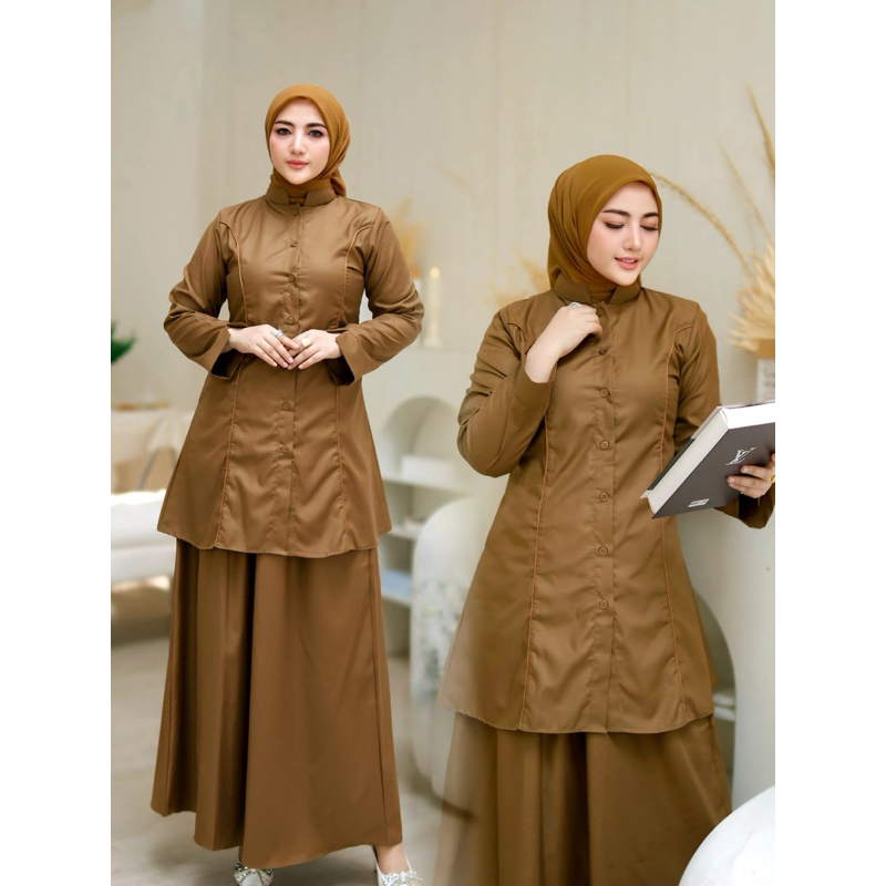 Stelan Rok Pemda Asn Baju Dinas Pemda Baju PDH Baju Kerja Pemda Warna Khaki Tua Bahan Katun Toyobo P