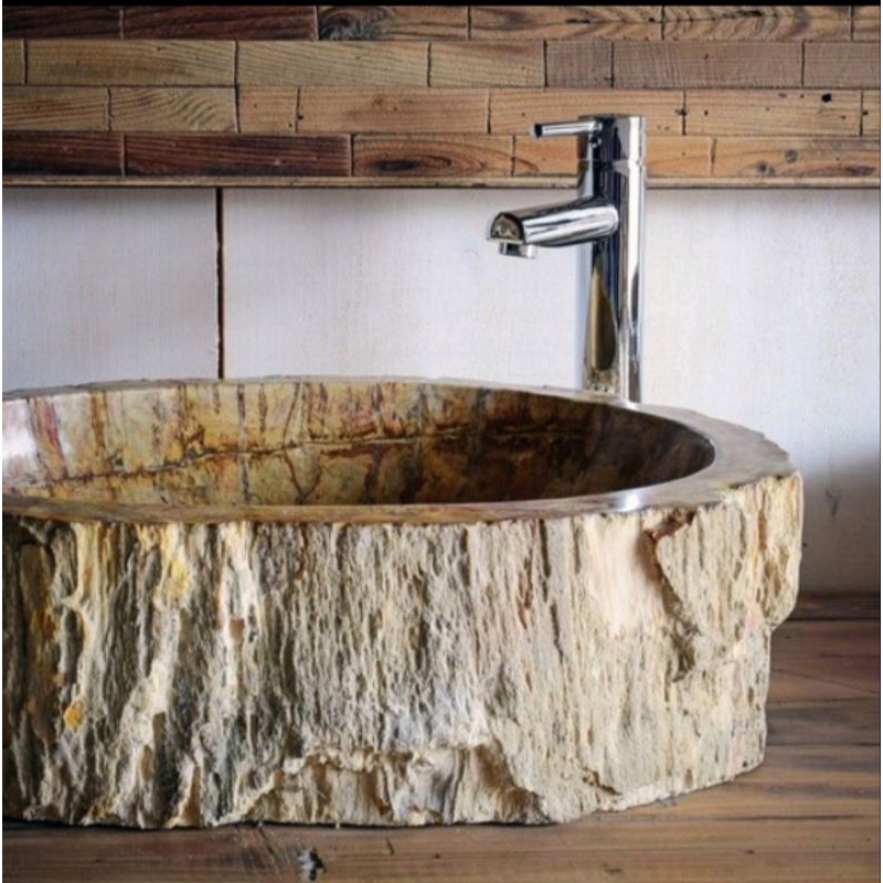 wastafel batu alam/wastafel petrifiedwood/wastafel cuci  tangan