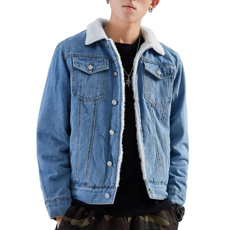 new jacket jeans sherpa jacket denim bulu pria dan wanita terlaris biker dilan sherpa