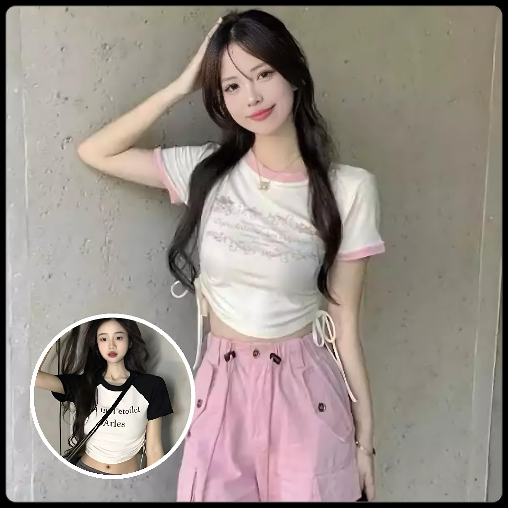 CROP SERUT PINK ALPA 01 / Crop Top Serut Pink Alpa Bahan RIB / Baju Crop Wanita Bahan Adem