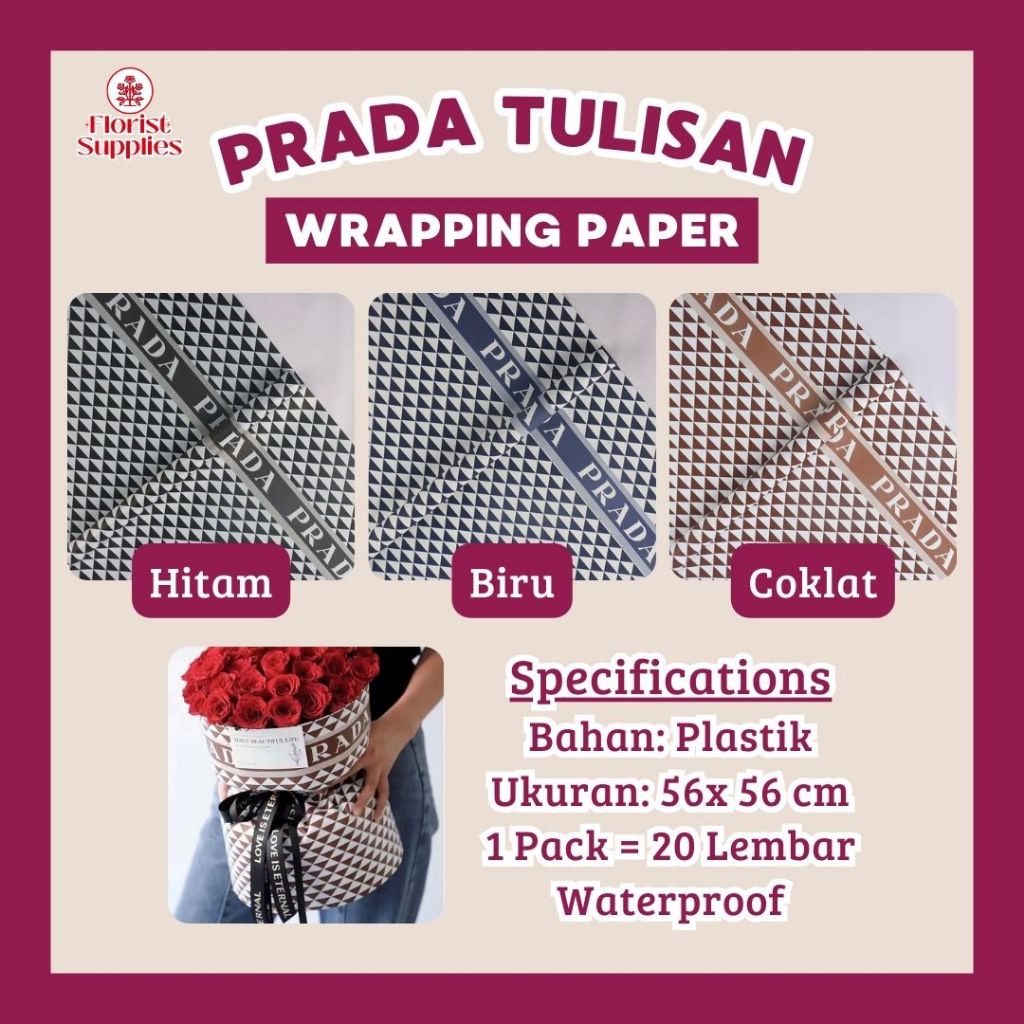 

Kertas Buket Bunga Motif Prada Flower Wrapping Paper Branded Cellophane Pembungkus Bunga Premium